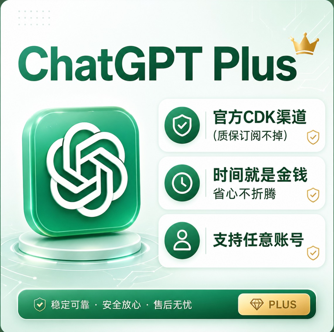 ChatGPT Plus1个月质保订阅不掉不上号正规ios自助充值