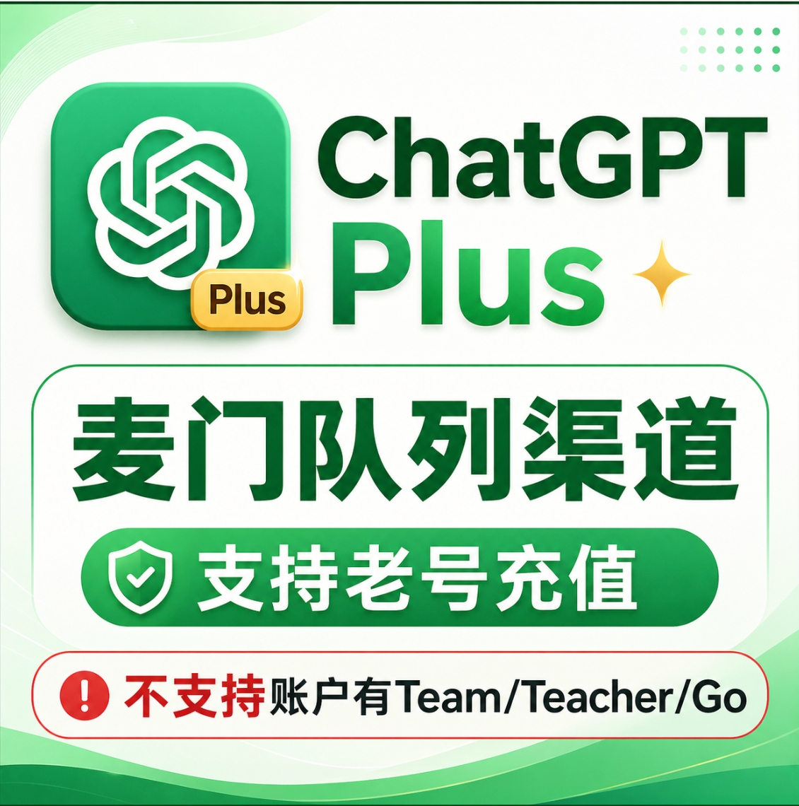1个月ChatGPT Plus无质保麦门队列渠道