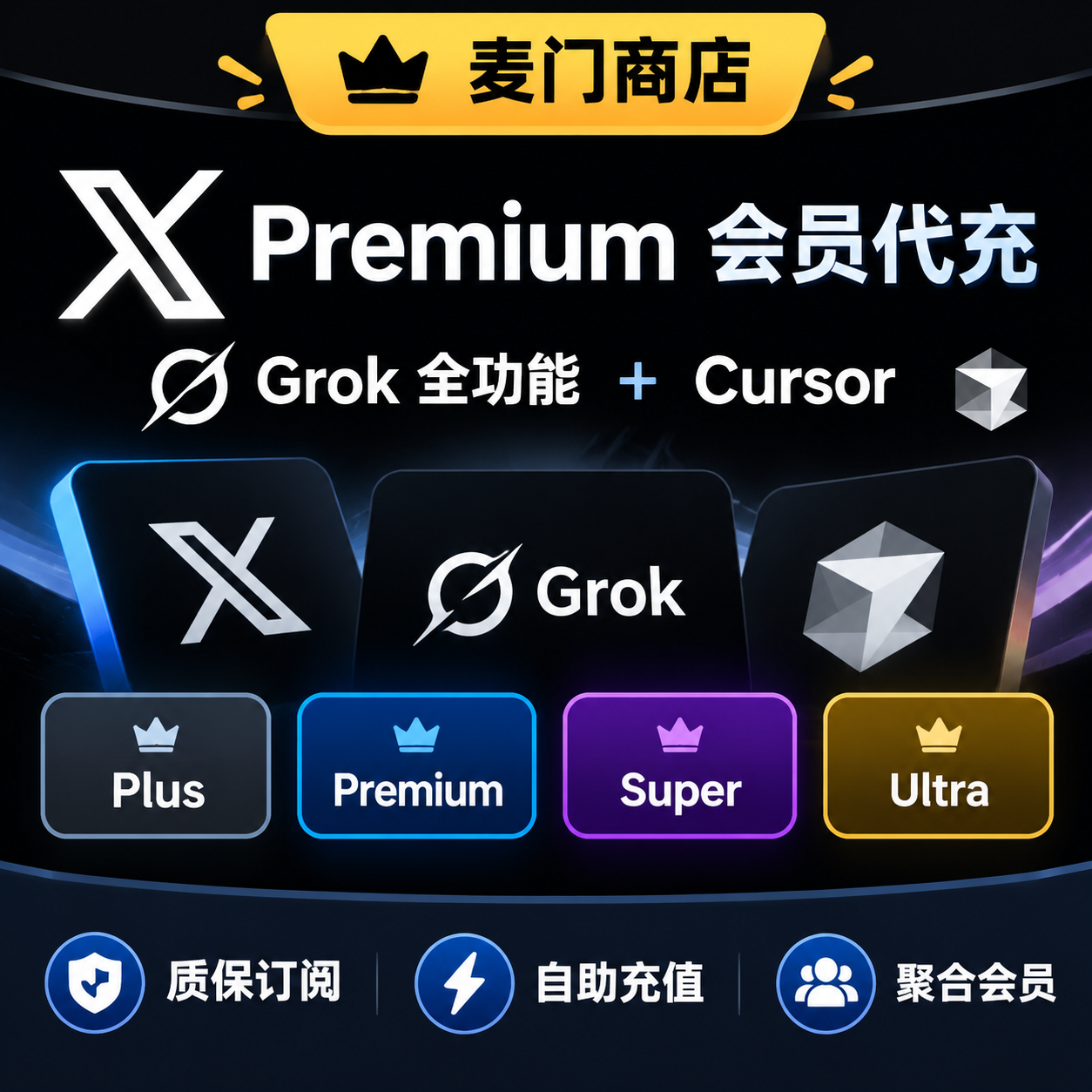 X & Grok聚合会员 1个月会员不上号充值质保订阅